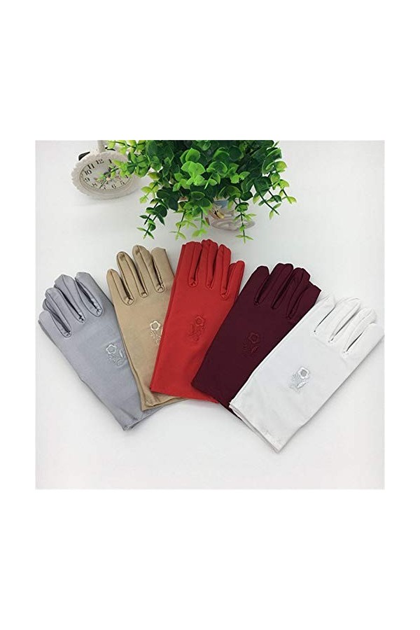 BJTYHT Gants de Protection Solaire Gants de Protection UV for Femmes, Conduite extérieure Courte, Gants brodés de Haute étiqu