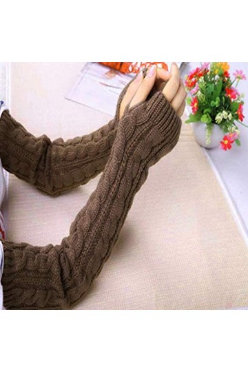 Vendics Femmes Tricot DHiver Long Gant Sans Doigts Pouce Trou Bras Chauffage/Brun/Taille Unique