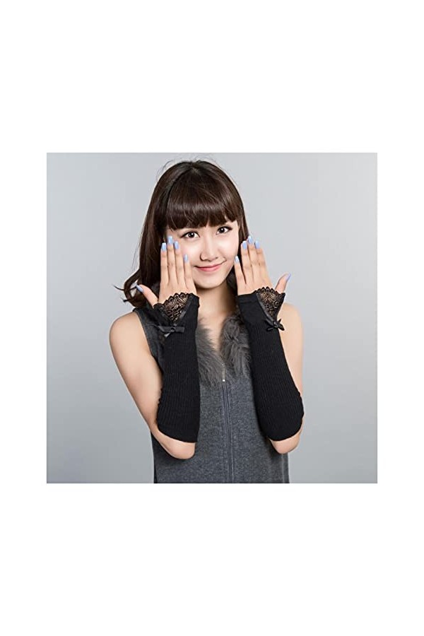 JSJJRGB mitaine Mariage Gants dhiver de Printemps Femmes sans Doigts de Coton peigné Mitaines tricotées de Dentelle Noire Pa