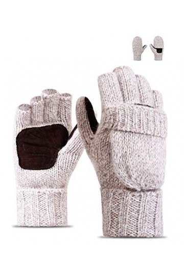 Wxnow Gants dhiver chauds en laine tricotée Unisexe - Beige - Taille unique