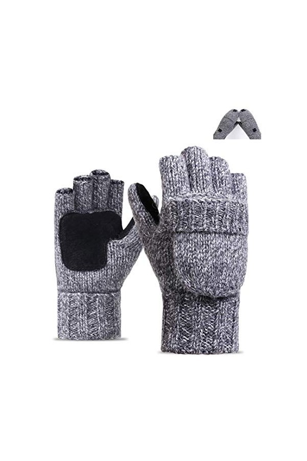 Wxnow Gants dhiver chauds en laine tricotée Unisexe - Beige - Taille unique