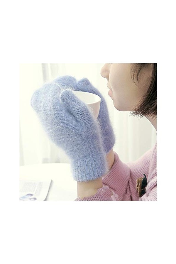 HSJM Gants Gants en Laine Mignons Femmes Moufles dhiver Gants dhiver Gants De Maintien Au Chaud Color : Blue, Gloves Size 