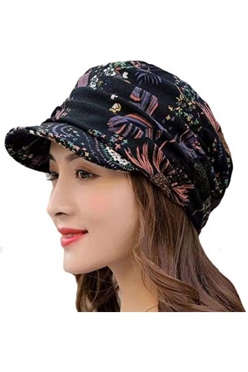 HUIPYOU Casquette à Bord Court plissé Floral, Chapeaux dhiver pour Femmes Black,One Size 