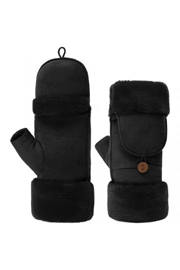 Lipodo Mitaines avec Capuche Femme - doublure, doublure automne-hiver - M noir
