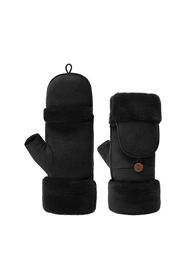 Lipodo Mitaines avec Capuche Femme - doublure, doublure automne-hiver - M noir
