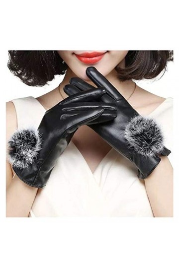 JBIVWW Mode Automne et en Hiver Les Femmes Noires Gants en Cuir de Fourrure Mitaines Gants Chauds Gardez Color : Black, Glov