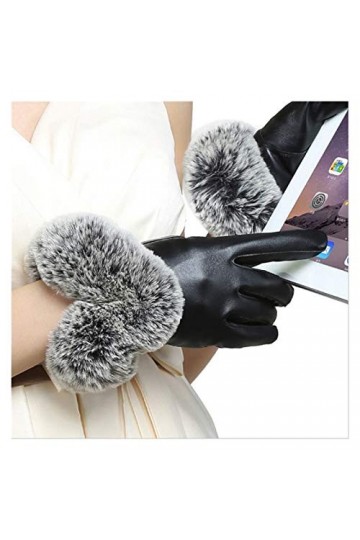 JBIVWW Mode Automne et en Hiver Les Femmes Noires Gants en Cuir de Fourrure Mitaines Gants Chauds Gardez Color : Black, Glov