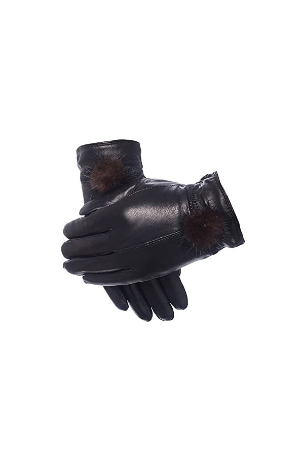 Femme En Gants DHiver Gants Chauds Femme Gants En Cuir Pour Rester Au Chaud En Extérieur En Hiver Noir M