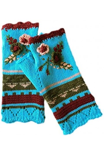 Aeromdale Chauffe-poignets pour femme - Gants dhiver en tricot épais - Style ethnique vintage - Rayures multicolores - Croch