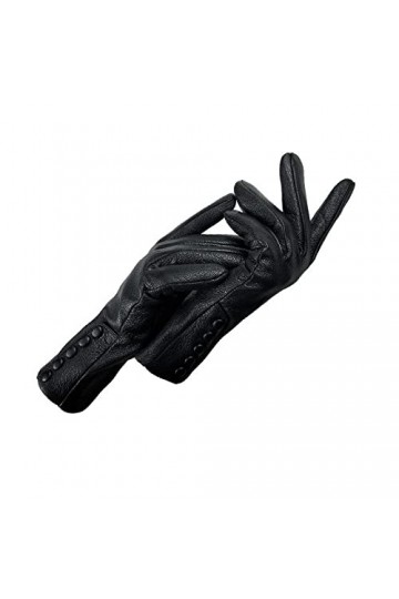 Gants dhiver Cuir dhiver Femmes Gants de la Mode Bouton de Mode Décoration Chaud Soudure Soft Buckskin Gants Dames Color :