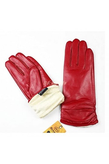 BJQZX Gants dhiver Gants en Cuir en Peau de Mouton Mode Femme Doublure de Velours de Style élastique for Rester au Chaud en 