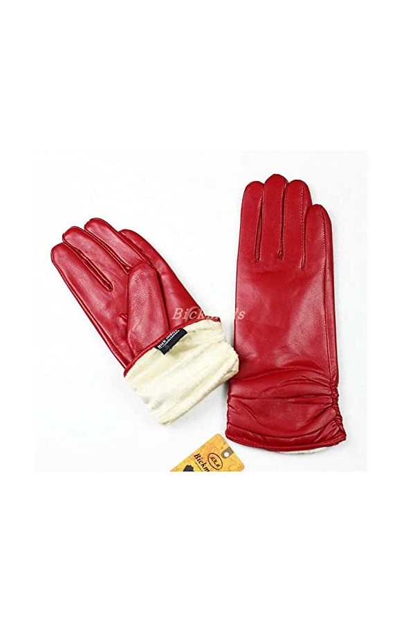 BJQZX Gants dhiver Gants en Cuir en Peau de Mouton Mode Femme Doublure de Velours de Style élastique for Rester au Chaud en 