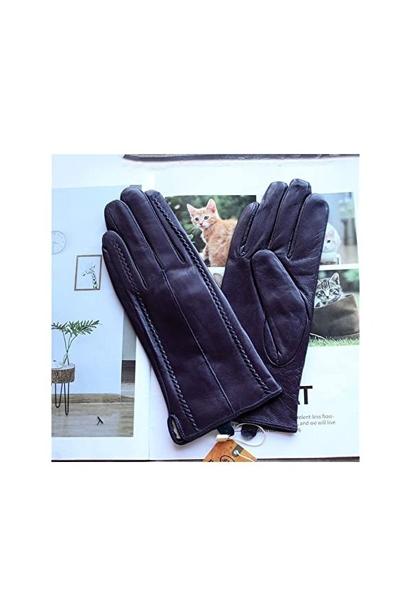 BJQZX Gants dhiver Gants en Cuir de Couleur Mode Femme Doublure Velours Moto en Plein air Riding Automne et Hiver Chaleureus