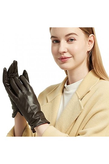 NOVBJECT Gants Hiver Femme Cuir Écran Tactile Chaud Nappa Italien Gant Sport Mitaines Conduite Cyclistes, Rouge, M