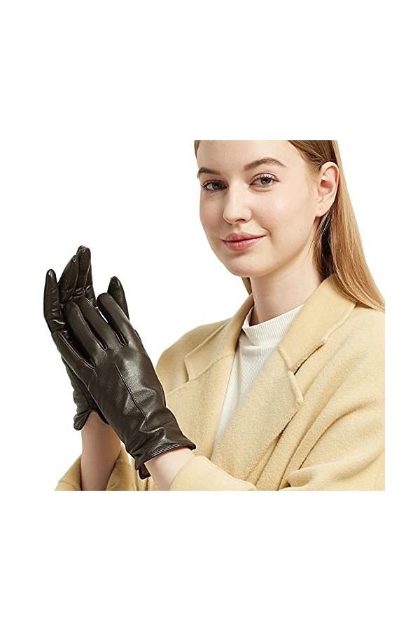 NOVBJECT Gants Hiver Femme Cuir Écran Tactile Chaud Nappa Italien Gant Sport Mitaines Conduite Cyclistes, Rouge, M