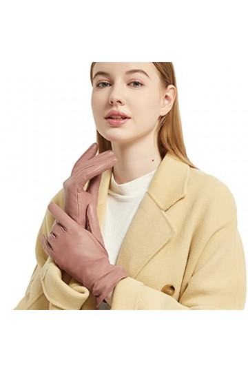 NOVBJECT Gants Hiver Femme Cuir Écran Tactile Chaud Nappa Italien Gant Sport Mitaines Conduite Cyclistes, Rose, M