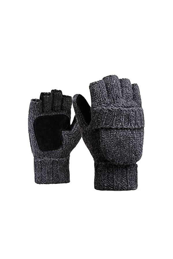 Rehomy Mitaines dhiver tricotées en laine, isolation thermique, moufles convertibles avec rabat pour homme et femme Gris cl