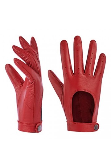 Harssidanzar Gants de conduite pour femme,gants en cuir pour robe en peau de mouton fine non doublés KL021,Rouge,Taille XL