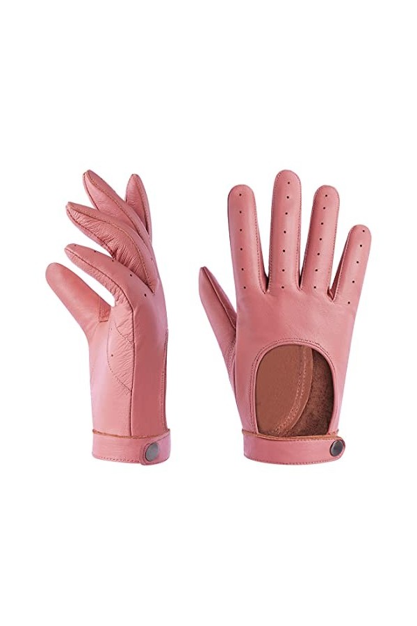 Harssidanzar Gants de conduite pour femme,gants en cuir pour robe en peau de mouton fine non doublés KL021,Rouge,Taille XL