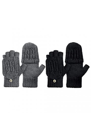 Bipily 2 Paires Femmes Gants sans Doigts avec Couverture Mitaines Convertibles Chaudes en Tricot Mitaines avec Rabat Hommes,n