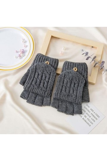 Bipily 2 Paires Femmes Gants sans Doigts avec Couverture Mitaines Convertibles Chaudes en Tricot Mitaines avec Rabat Hommes,n