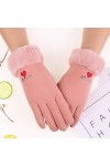 Femme Gants dhiver,Gants À Écran Tactile Broderie en Forme De Coeur Rose Gants Élastiques Confortables Dames Doux Coupe-Vent