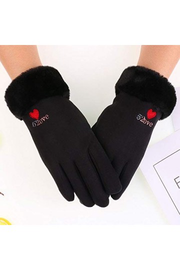 RFEGEF Femme Gants dhiver,Gants À Écran Tactile Noir Broderie en Forme De Coeur Gants Élastiques Confortables Dames Doux Cou