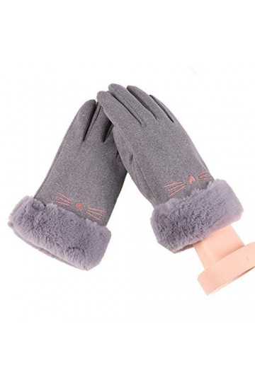 RFEGEF Femme Gants dhiver,Gants À Écran Tactile Gris Moustaches De Chat Broderie Gants Élastiques Confortables Dames Doux Co
