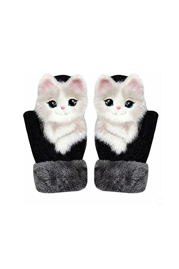 ZTJ Moufles danimaux tricotés à la Main 3D Fluffy Cartoon Animal Thermal Moufles Full Fingers Thickening Soft Winter Warm Mi