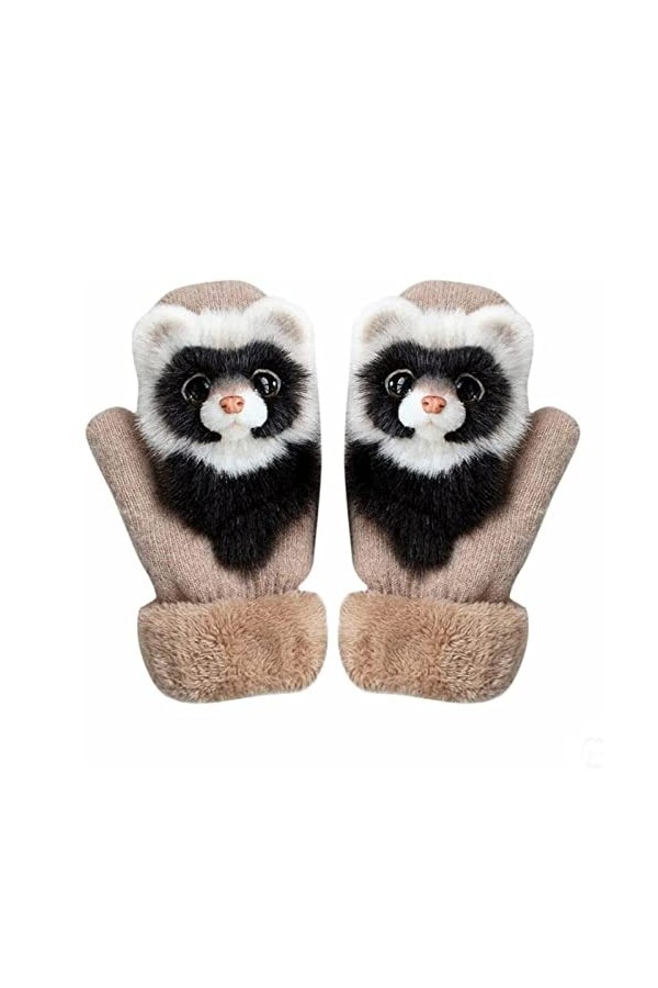ZTJ Moufles danimaux tricotés à la Main 3D Fluffy Cartoon Animal Thermal Moufles Full Fingers Thickening Soft Winter Warm Mi