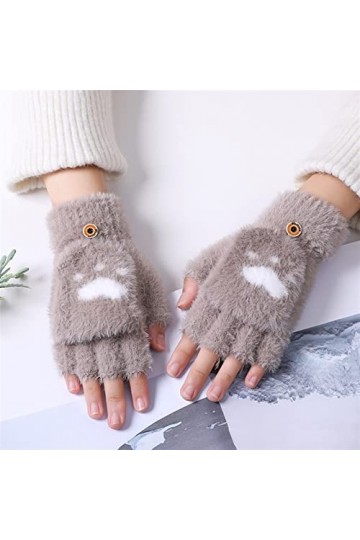 LZQPEARL Gants Chat Griffes Hiver Laine Chaude Feuille écran Tactile Gants de Rabat Femmes Femmes Hommes sans Doigts Flip Gan