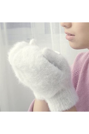 LZQPEARL Gants de mélange de Laine de la Lapin Mignon Femme Mitaines dhiver Fourrure Douce Fourrure Confortable Gants de Fil