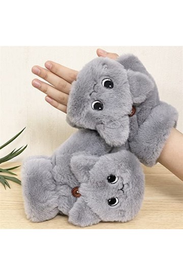 LZQPEARL Mignon Lapin Fourrure Tricot Mitaines Peluche Gants sans Doigts Flip Demi Doigt Conduite Gant Hiver Chaud Chaud Gant