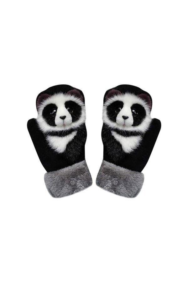 HOBIVA Mitaines d’animaux mignonnes, gants de mitaines d’animaux en peluche tricotés à la main, gants d’animaux en peluche po