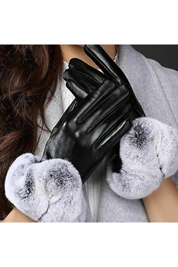UKKO Gants Dames Gants en Cuir À Écran Tactile Femmes Automne Hiver Chaud Faux Fourrure De Mitaines Noir Violet Rouge