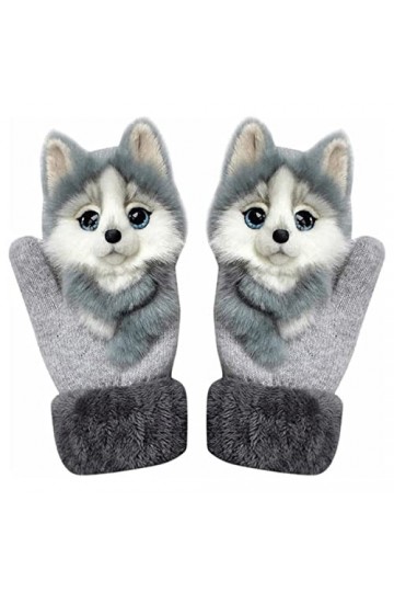 ZTJ Gants en Peluche Faits Main, Animaux Mignons, Gants tricotés pour Femmes, Doigts épaississants, Doux et Chauds pour laut