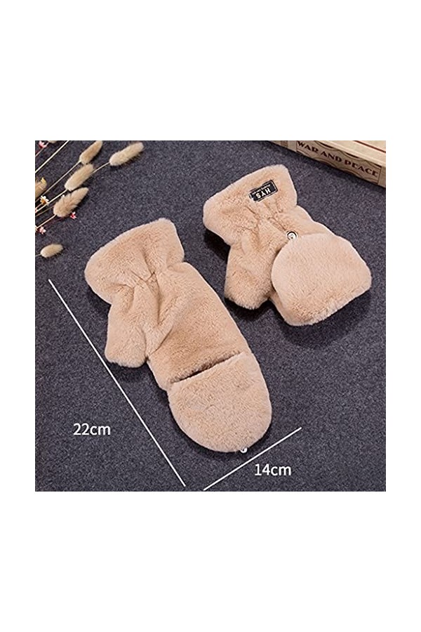 Gants thermiques en peluche - Gants demi-doigts - Mitaines en fausse fourrure - Mitaines douces et confortables pour lhiver 