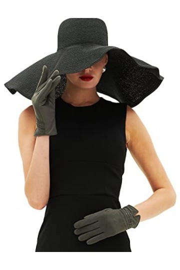 YISEVEN Femme Gants en Cuir Peau de Mouton Agneau Véritable Suédé Écran Tactile Cadeau Véritable Chaud Laine Doublée Élégante