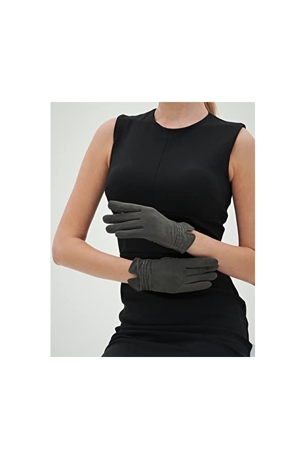 YISEVEN Femme Gants en Cuir Peau de Mouton Agneau Véritable Suédé Écran Tactile Cadeau Véritable Chaud Laine Doublée Élégante