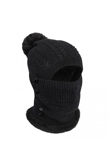 TAGVO Hiver Chaud Tricoté Bonnet Et Ensembles De Cache-Cou,Bonnet Tricoté Flexible Avec Boule De Poils,Doublé En Molleton Épa