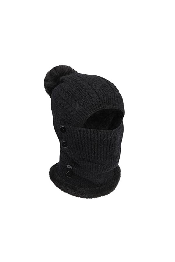 TAGVO Hiver Chaud Tricoté Bonnet Et Ensembles De Cache-Cou,Bonnet Tricoté Flexible Avec Boule De Poils,Doublé En Molleton Épa