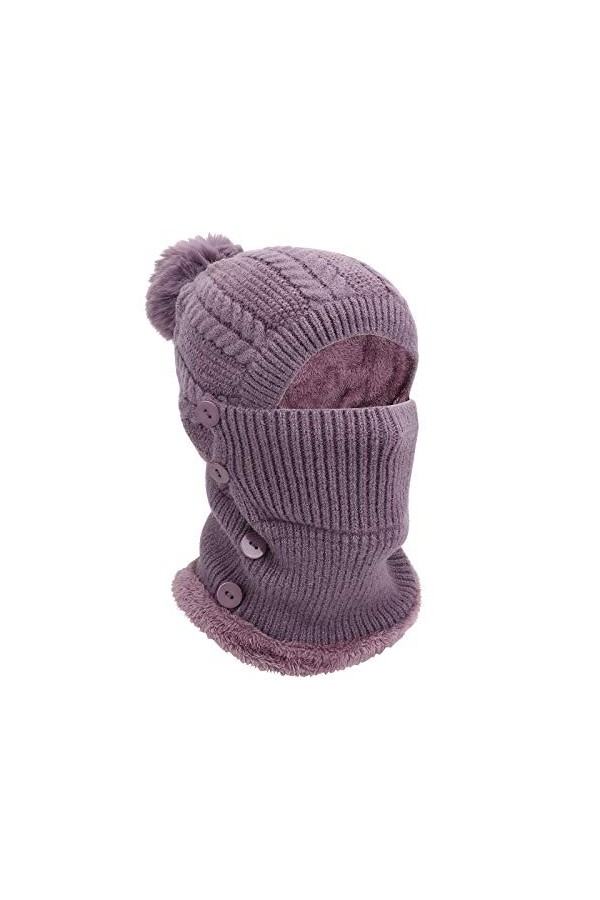 TAGVO Hiver Chaud Tricoté Bonnet Et Ensembles De Cache-Cou,Bonnet Tricoté Flexible Avec Boule De Poils,Doublé En Molleton Épa