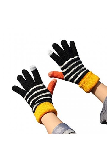CAILIN Gants Gants à écran Tactile à Rayures de Contraste à Rayures en Peluche des Gants tricotés Plus Velours épaississant f