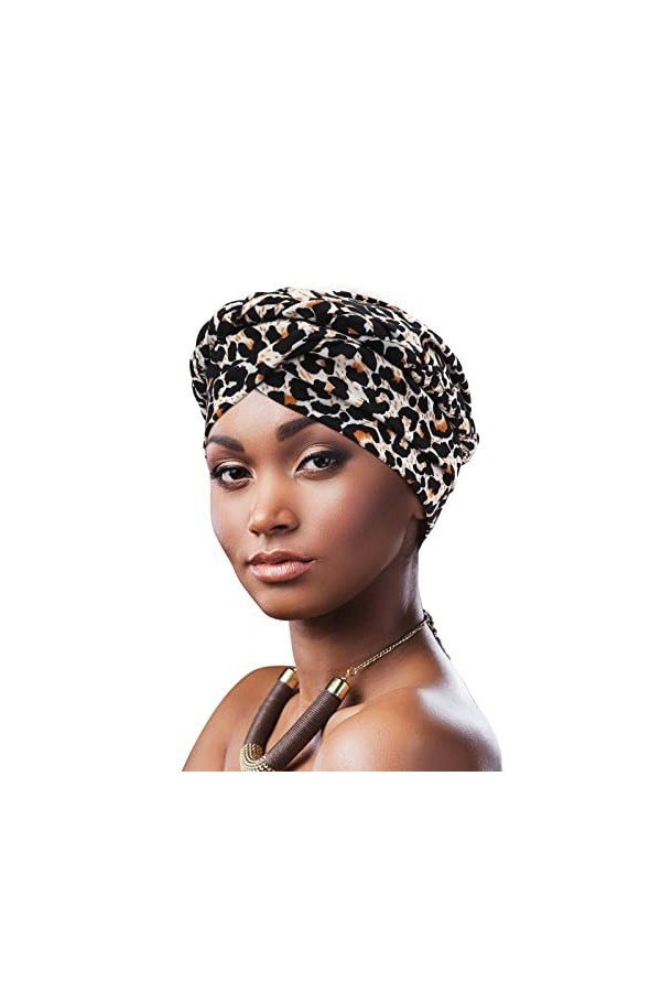 DRESHOW Femmes Africaine Turban pré-noués Tresse Torsadée Bonnet Chimio Casquette de Perte de Cheveux Chapeau