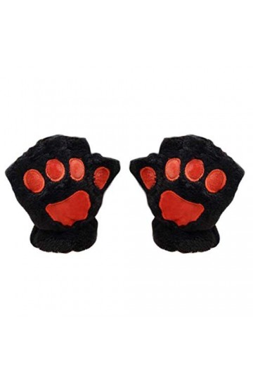 1 paire Gants dhiver mignon de patte de chat demi-doigts Gants en peluche moufles de doublure chaude pour les filles des fem
