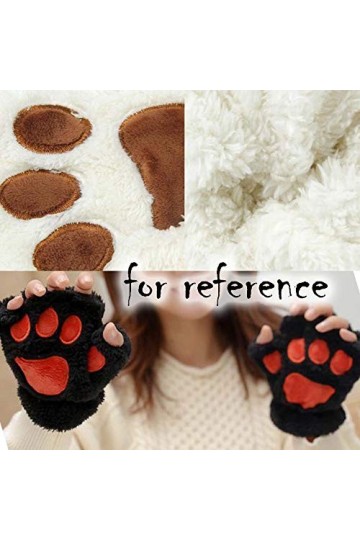 1 paire Gants dhiver mignon de patte de chat demi-doigts Gants en peluche moufles de doublure chaude pour les filles des fem