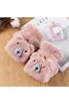 XIBEIRIHUA Gants en Cuir pour Femme Hiver Mignon Chat Ours de Lapin Fourrure Fourrure Flip Gant sans Doigt Peluche épaissie é
