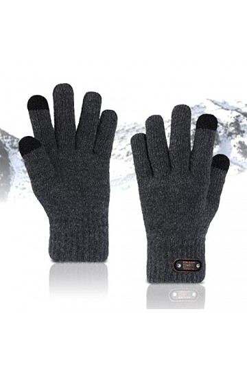 SHUBIAO Gants décran pour hommes, gants pour adultes, gants dhiver épais chauds tricotés, gants à cinq doigts, moufles pour