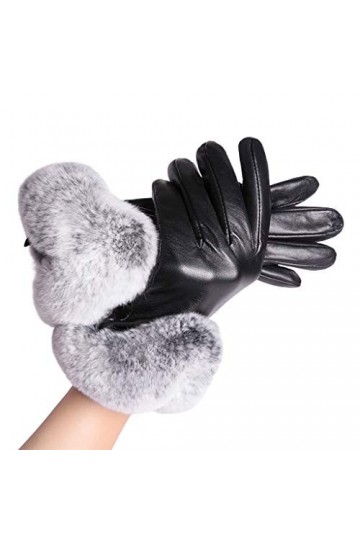 Yunnan Moufles doublées en peluche avec poignet en fourrure synthétique pour écran tactile pour femme Unisexe