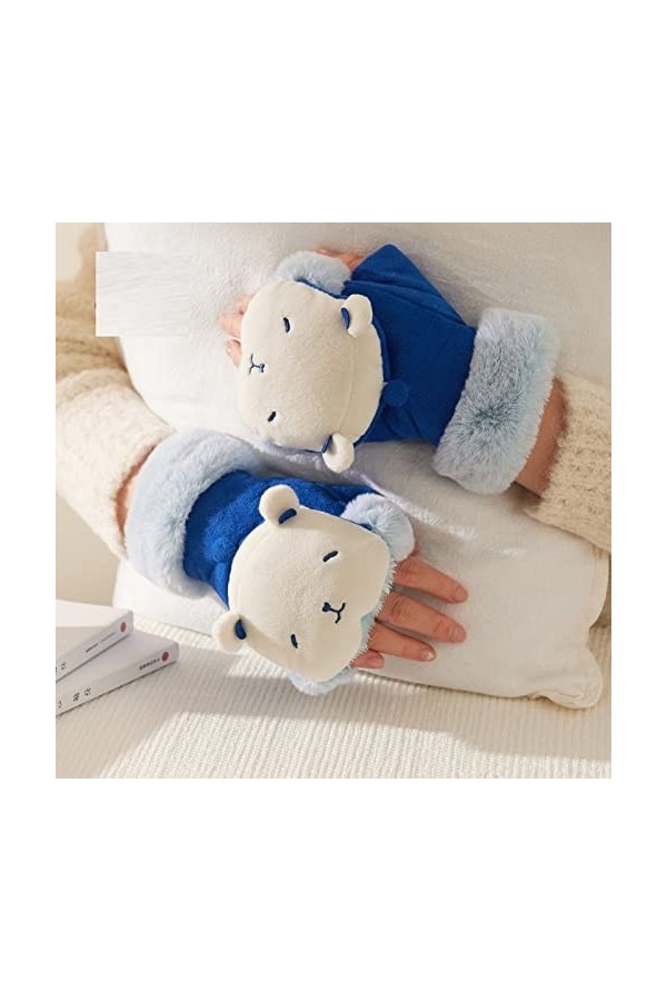 Liyinco Gants dhiver en Peluche sans Doigts pour Femmes, Gants dhiver Chauds et épais avec Demi-Doigts, Mignons Gants détu